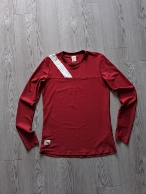 Tracksmith Van Cortlandt Long Sleeve T Shirt Burgundy Red Mesh